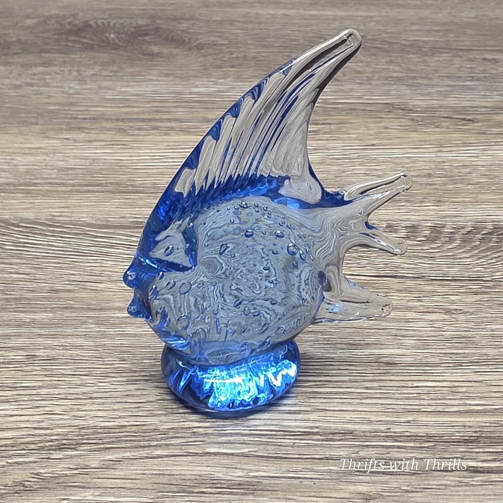 Vintage Blue Angel Fish Figurine 3.75" Hand Blown Glass Art Controlled Bubble - Picture 2 of 11